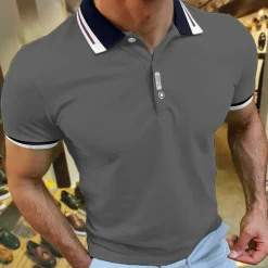 Men's Sport Polo Polo Shirt Casual Holiday Lapel Short Sleeve Fashion Basic Plain Button Summer Regular Fit Cherry Red Black White Navy Blue Orange Dark Blue Sport Polo