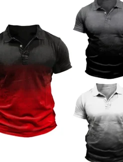 Men's Sport Polo Polo Shirt Casual Holiday Lapel Short Sleeve Fashion Basic Gradient Button Summer Regular Fit Wine White Gray Sport Polo