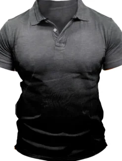 Men's Sport Polo Polo Shirt Casual Holiday Lapel Short Sleeve Fashion Basic Gradient Button Summer Regular Fit Wine White Gray Sport Polo