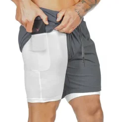 Men's Sports Outdoor Athletic Breathable Quick Dry Moisture Wicking 2 in 1 with Phone Pocket Liner Solid Colored Activewear Dark Grey Black Stretchy