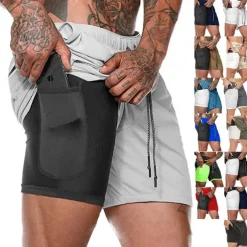 Men's Sports Outdoor Athletic Breathable Quick Dry Moisture Wicking 2 in 1 with Phone Pocket Liner Solid Colored Activewear Dark Grey Black Stretchy