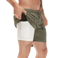 Men's Sports Outdoor Athletic Breathable Quick Dry Moisture Wicking 2 in 1 with Phone Pocket Liner Solid Colored Activewear Dark Grey Black Stretchy