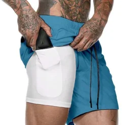 Men's Sports Outdoor Athletic Breathable Quick Dry Moisture Wicking 2 in 1 with Phone Pocket Liner Solid Colored Activewear Dark Grey Black Stretchy