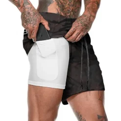 Men's Sports Outdoor Athletic Breathable Quick Dry Moisture Wicking 2 in 1 with Phone Pocket Liner Solid Colored Activewear Dark Grey Black Stretchy