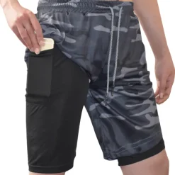 Men's Sports Outdoor Athletic Breathable Quick Dry Moisture Wicking 2 in 1 with Phone Pocket Liner Solid Colored Activewear Dark Grey Black Stretchy