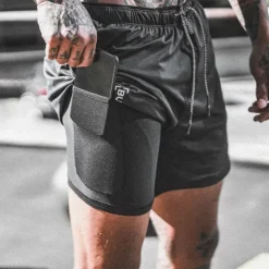 Men's Sports Outdoor Athletic Breathable Quick Dry Moisture Wicking 2 in 1 with Phone Pocket Liner Solid Colored Activewear Dark Grey Black Stretchy