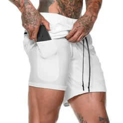 Men's Sports Outdoor Athletic Breathable Quick Dry Moisture Wicking 2 in 1 with Phone Pocket Liner Solid Colored Activewear Dark Grey Black Stretchy