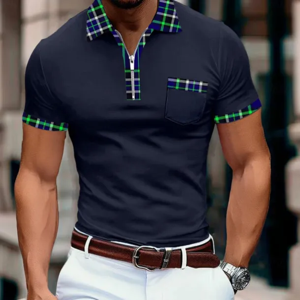 Men's Sports Polo Shirts Golf Shirt Casual Holiday Lapel Quarter Zip Short Sleeve Fashion Basic Plain Quarter Zip Summer Regular Fit Red Sports Polo Shirts