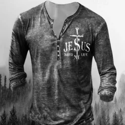 Men's St. Patrick Shamrock American Flag Henley Shirt T shirt Tee Tee Top Long Sleeve 3D Print Fashion Designer Basic Vacation St.Patrick's Day Street Spring & Fall Black Dark Green Green Gray Henley