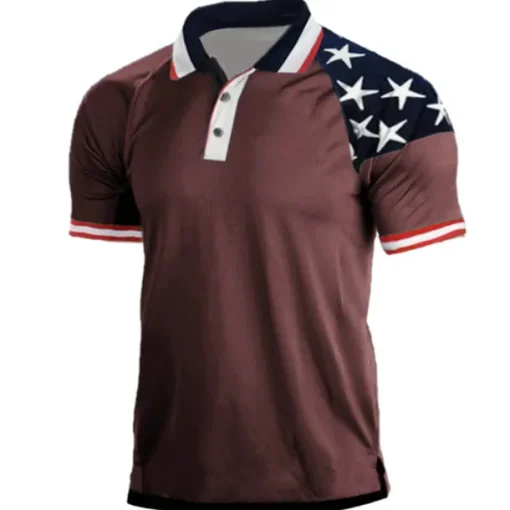 Men's Star Veterans Patriotic Polo Shirts Golf Shirt Short Sleeve Shirt Turndown Street Daily 3D Print Black White Wine Royal Blue Dark Green 3D Button-Down Clothing Apparel Fashion Casual Breathable