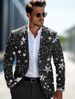 Men's Stars Long Sleeve Turndown Business Work Wear to work Going out Buttons Print Multi Pocket