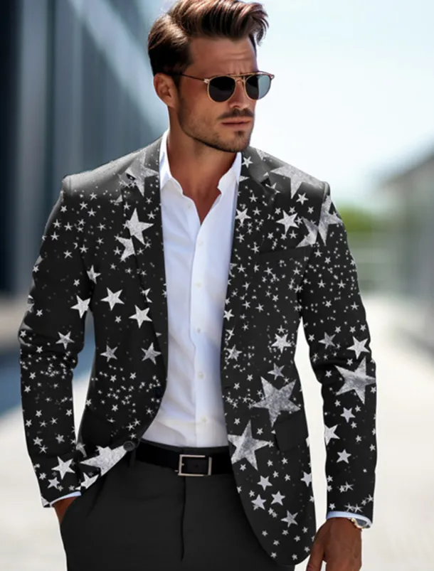 Men's Stars Long Sleeve Turndown Business Work Wear to work Going out Buttons Print Multi Pocket