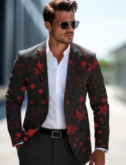 Men's Stars Long Sleeve Turndown Business Work Wear to work Going out Buttons Print Multi Pocket