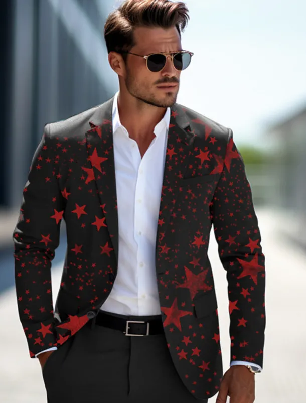 Men's Stars Long Sleeve Turndown Business Work Wear to work Going out Buttons Print Multi Pocket