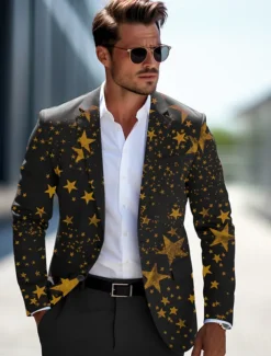 Men's Stars Long Sleeve Turndown Business Work Wear to work Going out Buttons Print Multi Pocket