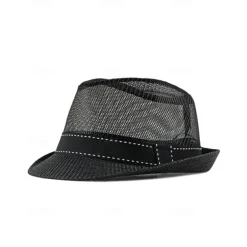 Men's Straw Hat Sun Hat Soaker Hat Safari Hat Gambler Hat Black Dark Navy Polycotton Mesh Stylish Casual Outdoor clothing Holiday Going out Plain Sunscreen