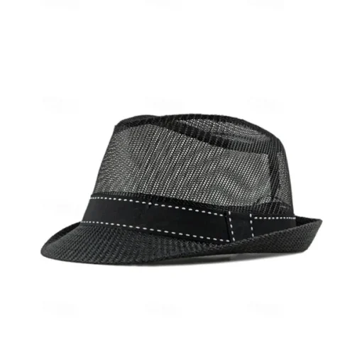 Men's Straw Hat Sun Hat Soaker Hat Safari Hat Gambler Hat Black Dark Navy Polycotton Mesh Stylish Casual Outdoor clothing Holiday Going out Plain Sunscreen