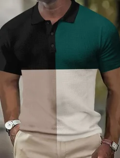 Men's Striped Rugby Polo Short Sleeve Polo Shirts Collared Shirts Business Casual School Formal Dailywear Business Buttons 3D Print Summer Dark Brown Dark Green Dark Blue