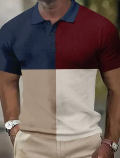 Men's Striped Rugby Polo Short Sleeve Polo Shirts Collared Shirts Business Casual School Formal Dailywear Business Buttons 3D Print Summer Dark Brown Dark Green Dark Blue