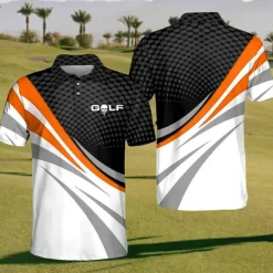 Men's Striped Sports Polo Shirts Golf Shirt Short Sleeve Polo Shirts Collared Shirts Casual Sportswear Vacation Wear Buttons 3D Print Black Yellow Red