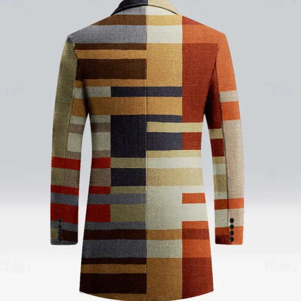 Men's Striped Winter Coat Fleece Jacket Overcoat Thermal Comfortable Business Casual Formal Daily Wear Buttons 3D Print Front Pocket Winter Turndown Long Sleeve Brown