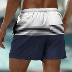 Men's Stripes Geometric Pattern Swim Shorts Board Shorts Swimming Trunks Mid Waist Hawaiian Casual Holiday Beach Drawstring with Mesh lining Elastic Waist Designer Clothing Apparel