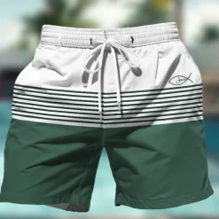 Men's Stripes Geometric Pattern Swim Shorts Board Shorts Swimming Trunks Mid Waist Hawaiian Casual Holiday Beach Drawstring with Mesh lining Elastic Waist Designer Clothing Apparel