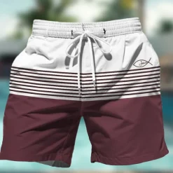 Men's Stripes Geometric Pattern Swim Shorts Board Shorts Swimming Trunks Mid Waist Hawaiian Casual Holiday Beach Drawstring with Mesh lining Elastic Waist Designer Clothing Apparel