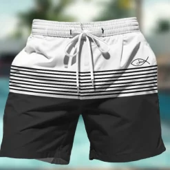 Men's Stripes Geometric Pattern Swim Shorts Board Shorts Swimming Trunks Mid Waist Hawaiian Casual Holiday Beach Drawstring with Mesh lining Elastic Waist Designer Clothing Apparel