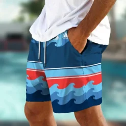 Men's Stripes Geometric Pattern Colorful Swim Shorts Board Shorts Swimming Trunks Mid Waist Hawaiian Casual Holiday Beach Drawstring with Mesh lining Elastic Waist Designer Clothing Apparel
