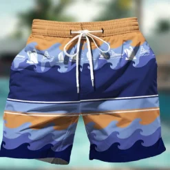 Men's Stripes Geometric Pattern Colorful Swim Shorts Board Shorts Swimming Trunks Mid Waist Hawaiian Casual Holiday Beach Drawstring with Mesh lining Elastic Waist Designer Clothing Apparel