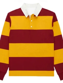 Men's Stripes Rugby Polo Long Sleeve Polo Shirts Collared Shirts Casual School Outdoor Athleisure 3D Print Spring Fall Winter Red Blue Orange