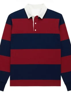 Men's Stripes Rugby Polo Long Sleeve Polo Shirts Collared Shirts Casual School Outdoor Athleisure 3D Print Spring Fall Winter Red Blue Orange