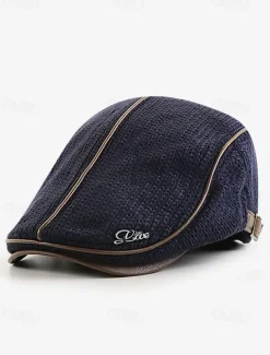 Men's Stylish Black Newsboy Cap with Leather Trim, Breathable Fabric, Adjustable Fit – Casual Vintage Flat Hat for Everyday Wear and Outdoor Activities