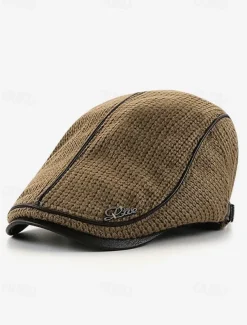 Men's Stylish Black Newsboy Cap with Leather Trim, Breathable Fabric, Adjustable Fit – Casual Vintage Flat Hat for Everyday Wear and Outdoor Activities