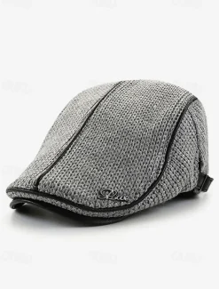 Men's Stylish Black Newsboy Cap with Leather Trim, Breathable Fabric, Adjustable Fit – Casual Vintage Flat Hat for Everyday Wear and Outdoor Activities