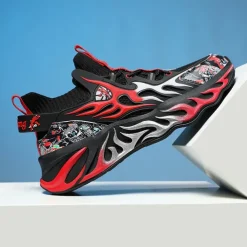 Men's Stylish Red Sneakers with Flame Design - Stylish and Comfortable, Perfect for Parties or Casual Outings