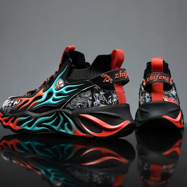 Men's Stylish Red Sneakers with Flame Design - Stylish and Comfortable, Perfect for Parties or Casual Outings