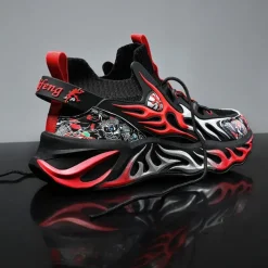 Men's Stylish Red Sneakers with Flame Design - Stylish and Comfortable, Perfect for Parties or Casual Outings
