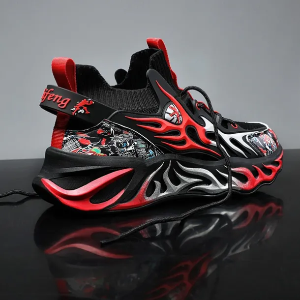Men's Stylish Red Sneakers with Flame Design - Stylish and Comfortable, Perfect for Parties or Casual Outings