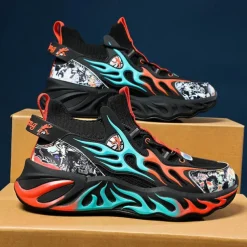 Men's Stylish Red Sneakers with Flame Design - Stylish and Comfortable, Perfect for Parties or Casual Outings