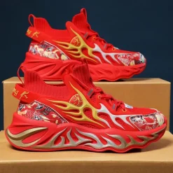 Men's Stylish Red Sneakers with Flame Design - Stylish and Comfortable, Perfect for Parties or Casual Outings