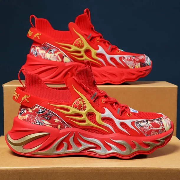 Men's Stylish Red Sneakers with Flame Design - Stylish and Comfortable, Perfect for Parties or Casual Outings