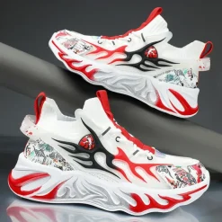 Men's Stylish Red Sneakers with Flame Design - Stylish and Comfortable, Perfect for Parties or Casual Outings