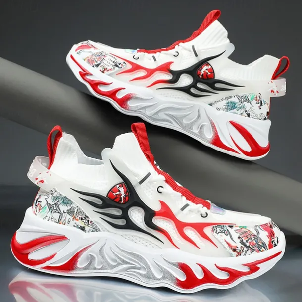 Men's Stylish Red Sneakers with Flame Design - Stylish and Comfortable, Perfect for Parties or Casual Outings