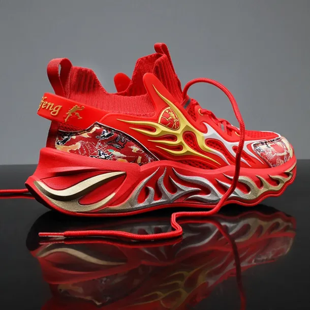 Men's Stylish Red Sneakers with Flame Design - Stylish and Comfortable, Perfect for Parties or Casual Outings