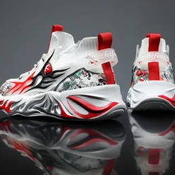 Men's Stylish Red Sneakers with Flame Design - Stylish and Comfortable, Perfect for Parties or Casual Outings