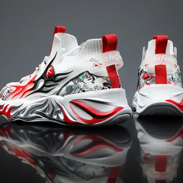 Men's Stylish Red Sneakers with Flame Design - Stylish and Comfortable, Perfect for Parties or Casual Outings