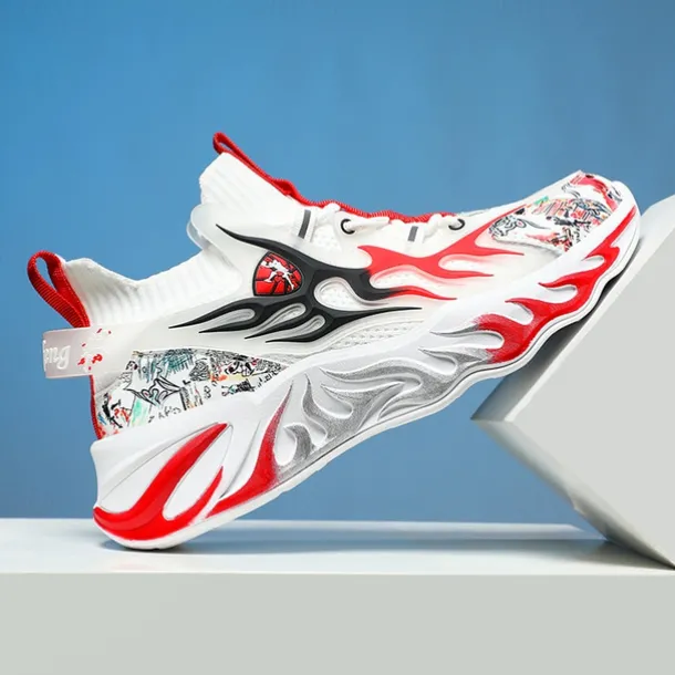 Men's Stylish Red Sneakers with Flame Design - Stylish and Comfortable, Perfect for Parties or Casual Outings