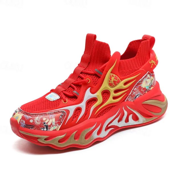 Men's Stylish Red Sneakers with Flame Design - Stylish and Comfortable, Perfect for Parties or Casual Outings